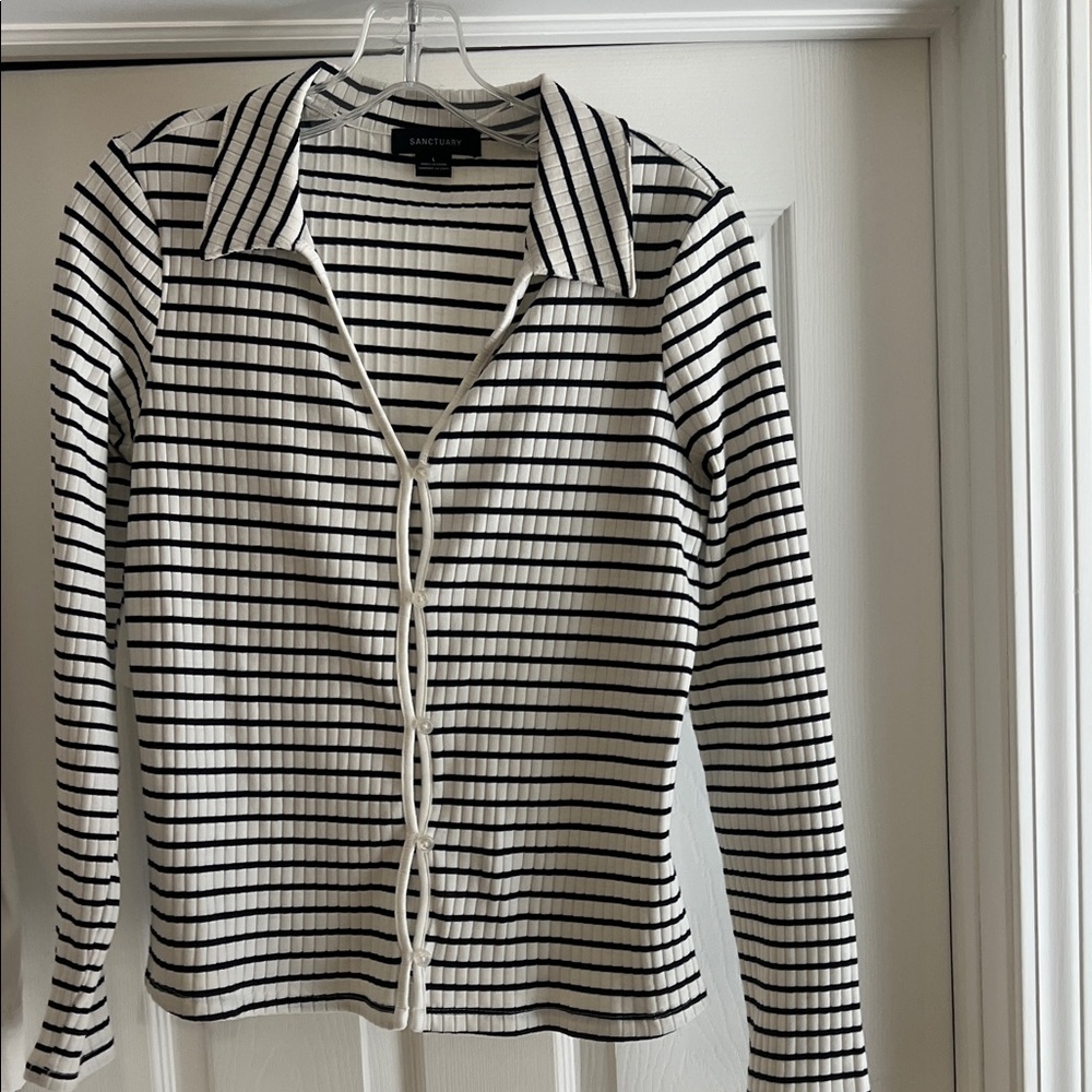 Sanctuary Black and White Striped Button Down Shirt